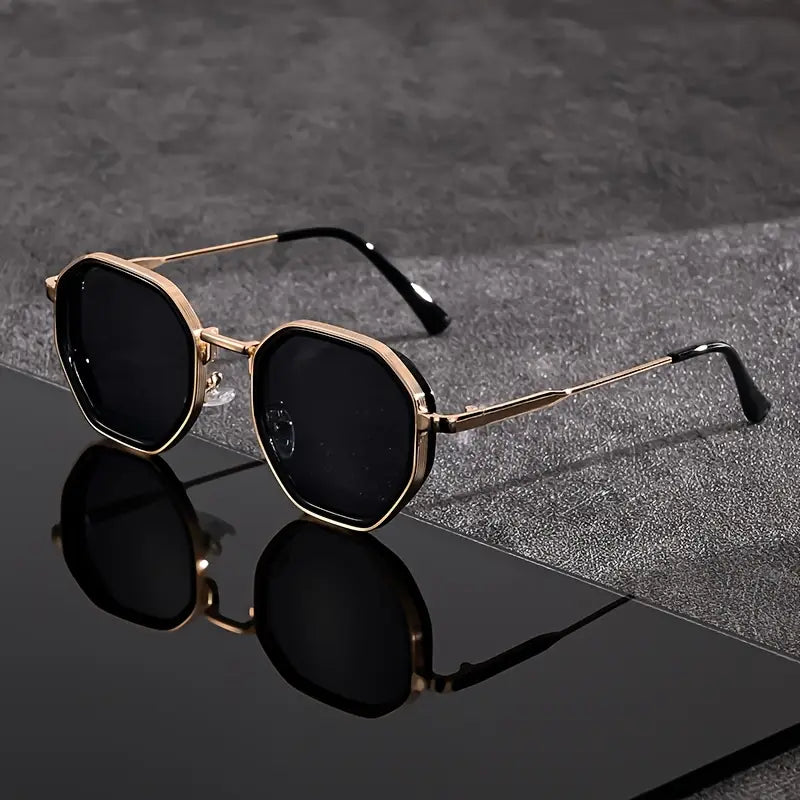 Solorfit | Unisex Polygonal Fashion Glasses – Black Frame with Teal-Tinted Lenses, Lightweight and Durable Eyewear