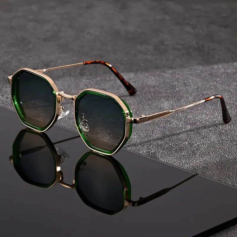 Solorfit | Unisex Polygonal Fashion Glasses – Black Frame with Teal-Tinted Lenses, Lightweight and Durable Eyewear
