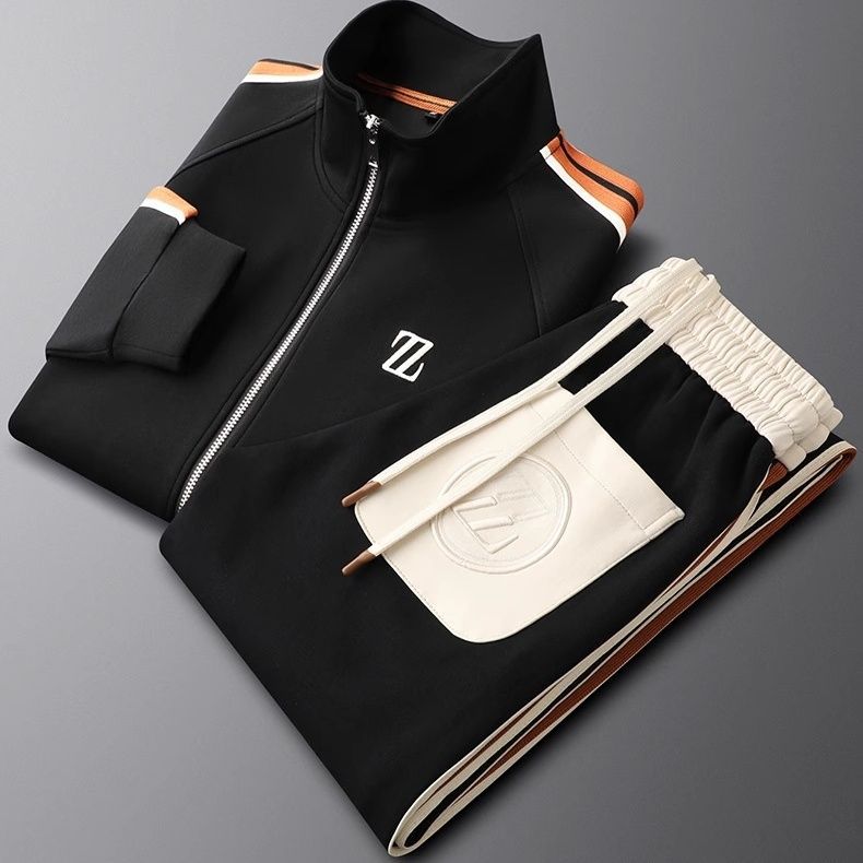 Men’s 2-Piece Tracksuit Set With Zip Jacket and Side-Striped Joggers